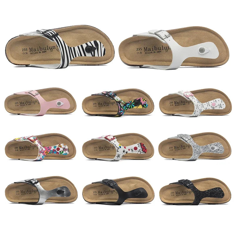 Fashion Women Slippers Flip Flops Summer Beach Cork Shoes Slides Girls Flats Sandals Casual Slippers Shoes Plus Size 35-45