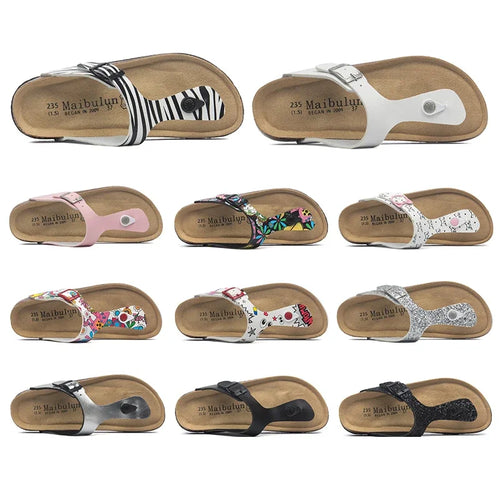 Fashion Women Slippers Flip Flops Summer Beach Cork Shoes Slides Girls Flats Sandals Casual Slippers Shoes Plus Size 35-45