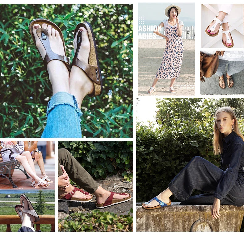 Fashion Women Slippers Flip Flops Summer Beach Cork Shoes Slides Girls Flats Sandals Casual Slippers Shoes Plus Size 35-45