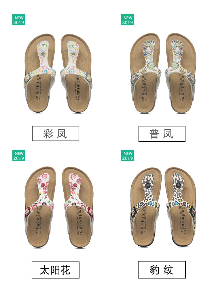 Fashion Women Slippers Flip Flops Summer Beach Cork Shoes Slides Girls Flats Sandals Casual Slippers Shoes Plus Size 35-45