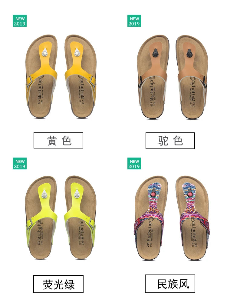 Fashion Women Slippers Flip Flops Summer Beach Cork Shoes Slides Girls Flats Sandals Casual Slippers Shoes Plus Size 35-45