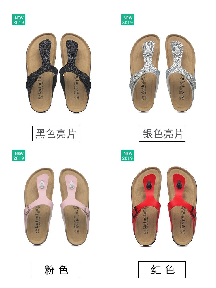 Fashion Women Slippers Flip Flops Summer Beach Cork Shoes Slides Girls Flats Sandals Casual Slippers Shoes Plus Size 35-45