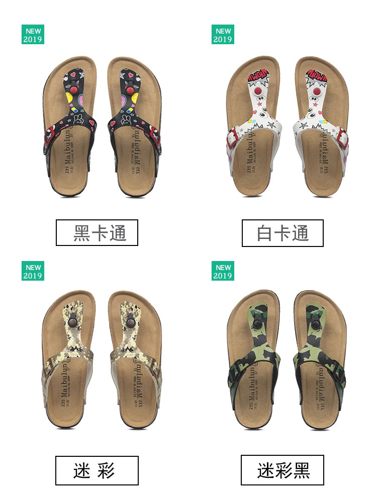 Fashion Women Slippers Flip Flops Summer Beach Cork Shoes Slides Girls Flats Sandals Casual Slippers Shoes Plus Size 35-45